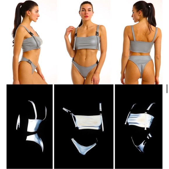 LZLRUN Other - Silver Reflective Bikini Set Shiny Glow in the Dark, Rave Festival Set, Size L